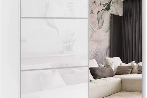 ALTDECOR Kleiderschrank mit Spiegel und Schiebetüren, kugelgelagerte Führungsschienen und Aluminium-Leisten 200 cm Weiß