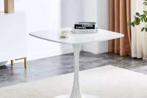 ATSNOW 80 cm weißer quadratischer Podest Tulpen-Tisch, Mitte des Jahrhunderts, moderner Esstisch für kleine Räume