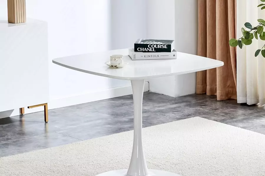 ATSNOW 80 cm weißer quadratischer Podest Tulpen-Tisch, Mitte des Jahrhunderts, moderner Esstisch für kleine Räume