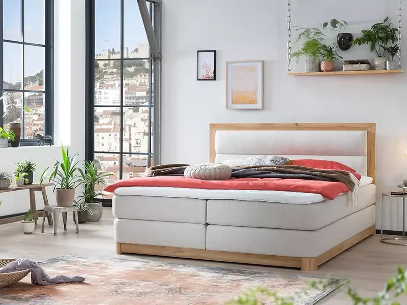 Belanoti Age Boxspringbett 180x200 Eiche 7-Zonen Taschenfederkern Matratze inkl Visco Topper