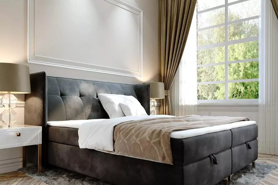 Boxspringbett LIND – 180x200cm Doppelbett mit Bonellmatratze, Bettkasten und Topper