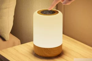 Görvitor LED Nachttischlampe Touch Dimmbar, Tischlampe Batteriebetrieben 8 Farben und 3 Modi, Holzmaserung Nachtlicht Batterie USB-Aufladung mit Timing-Funktion für Schlafzimmer Wohnzimme