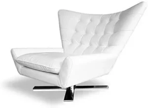 NEUERRAUM Drehbarer V-förmiger Echtleder Ohrensessel Fernsehsessel Armlehnsessel Lounge Sessel. Abbildung in Leder Weiß