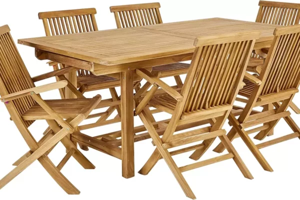 NATERIAL - Gartenmöbel Set für 6 Personen - Gartentisch ANTEA 180/240x100 cm - Ausziehtisch - 6er Set Gartenstühle ANTEA mit Armlehnen - 6 x Klappstuhl - Teak - Gartenset - Sitzgruppe
