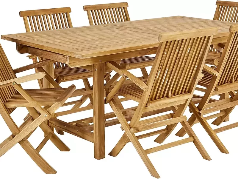 NATERIAL - Gartenmöbel Set für 6 Personen - Gartentisch ANTEA 180/240x100 cm - Ausziehtisch - 6er Set Gartenstühle ANTEA mit Armlehnen - 6 x Klappstuhl - Teak - Gartenset - Sitzgruppe