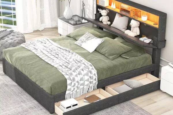 Becag Polsterbett 140x200, Doppelbett mit 2 Schubladen