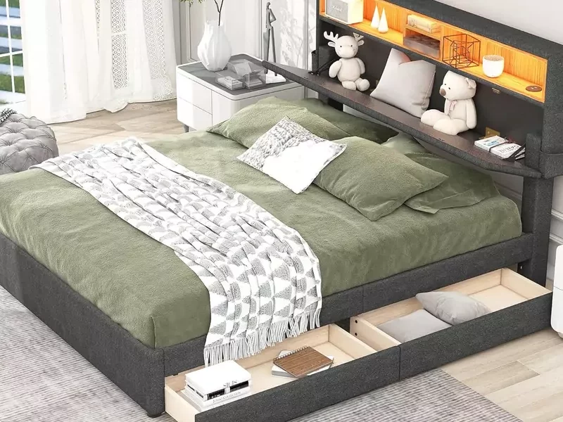 Becag Polsterbett 140x200, Doppelbett mit 2 Schubladen