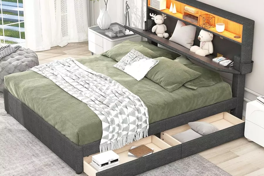 Becag Polsterbett 140x200, Doppelbett mit 2 Schubladen