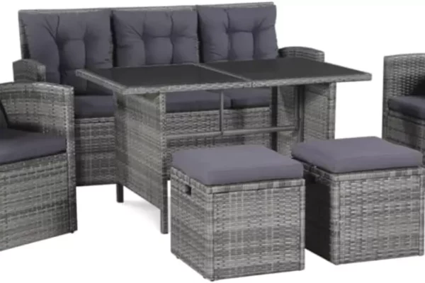 vidaXL Gartensofa 6-TLG. Poly Rattan Sitzgruppe Gartenmöbel Gartengarnitur