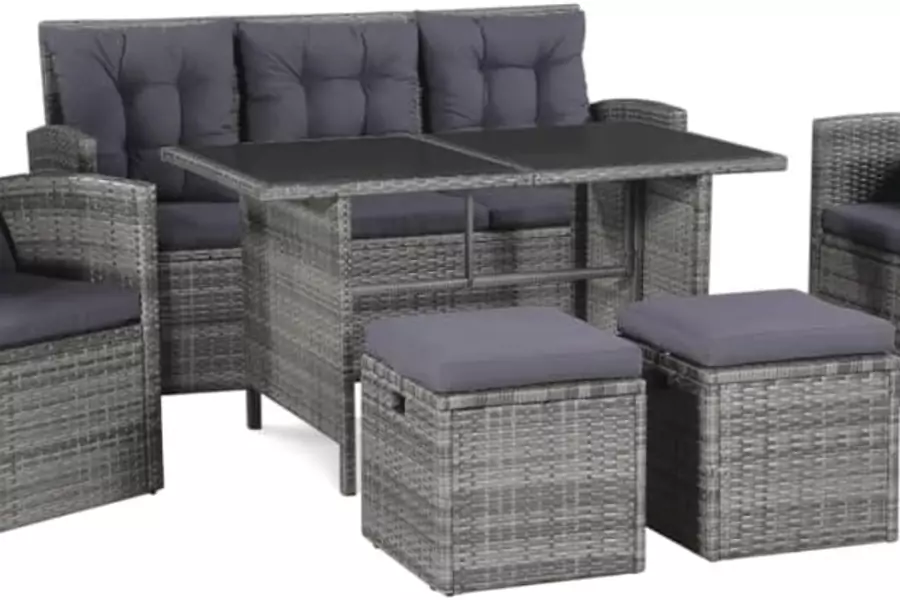 vidaXL Gartensofa 6-TLG. Poly Rattan Sitzgruppe Gartenmöbel Gartengarnitur